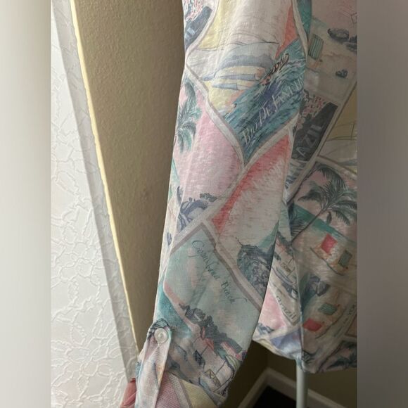 FDJ French Dressing Jeans Brazil Around the World 3/4 Sleeve Top SZ Med NWT - Picture 2 of 9